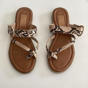 Tan Faux Snake with Goldtone buckle Sandals Size 8